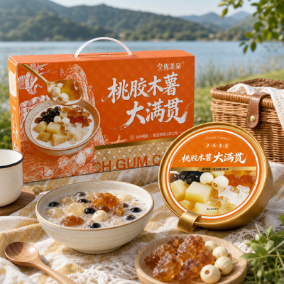 ซื้อ พีชหมากฝรั่งมันสำปะหลังของหวานชามใหญ่คอลลาเจนธรรมชาติน้ำตาลต่ำของว่างเพื่อสุขภาพทันที การผลิตออนไลน์